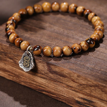 925 Sterling Silver Natural Golden Sea Willow Zakiram Goddess of Wealth Lucky fortune Fu Character Success Bracelet