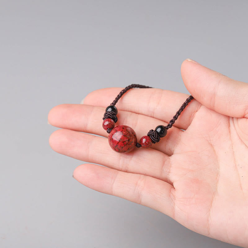 Natural Cinnabar Stones Bead Blessing Necklace Pendant