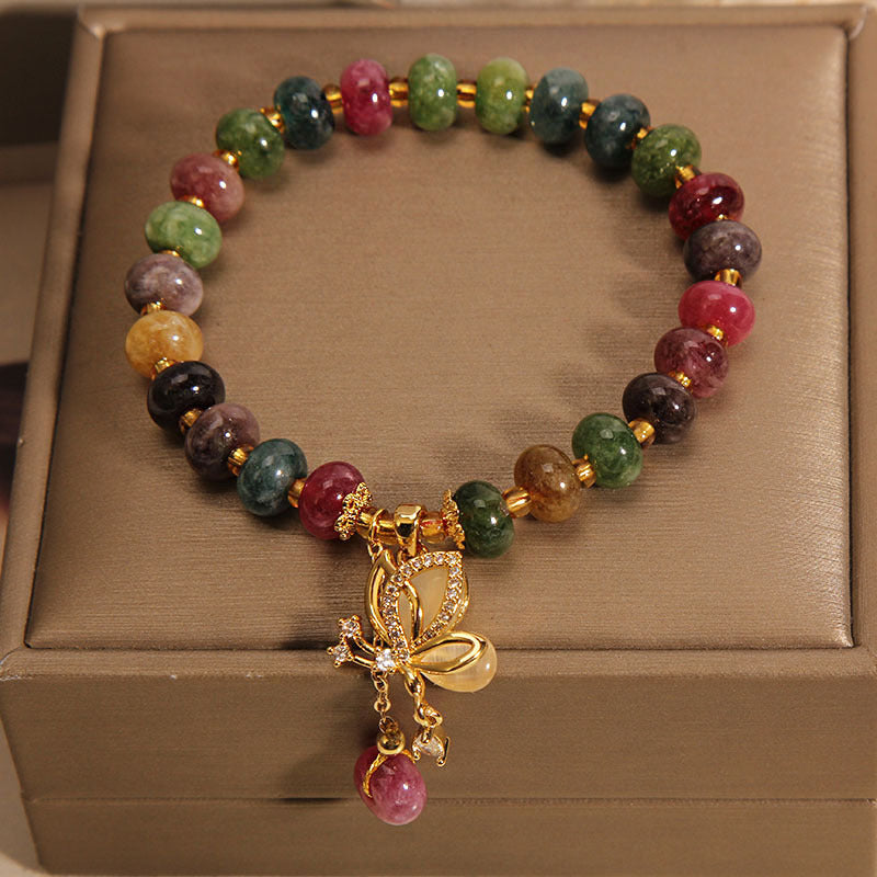 Colorful Tourmaline Butterfly Charm Wisdom Bracelet