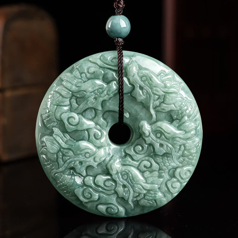 Year of the Dragon Natural Jade Nine Dragons Peace Buckle Protection Necklace Pendant