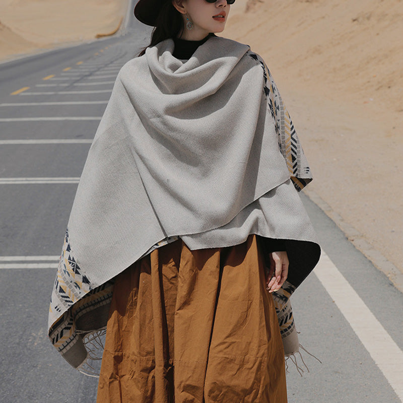 Tibetan Shawl Colorful Geometry Winter Cozy Travel Scarf Wrap