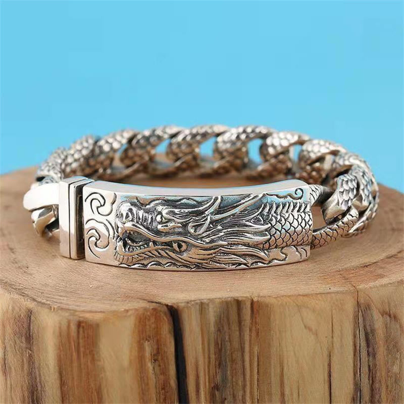 Retro Dragon Scale Pattern Engraved Protection Bracelet