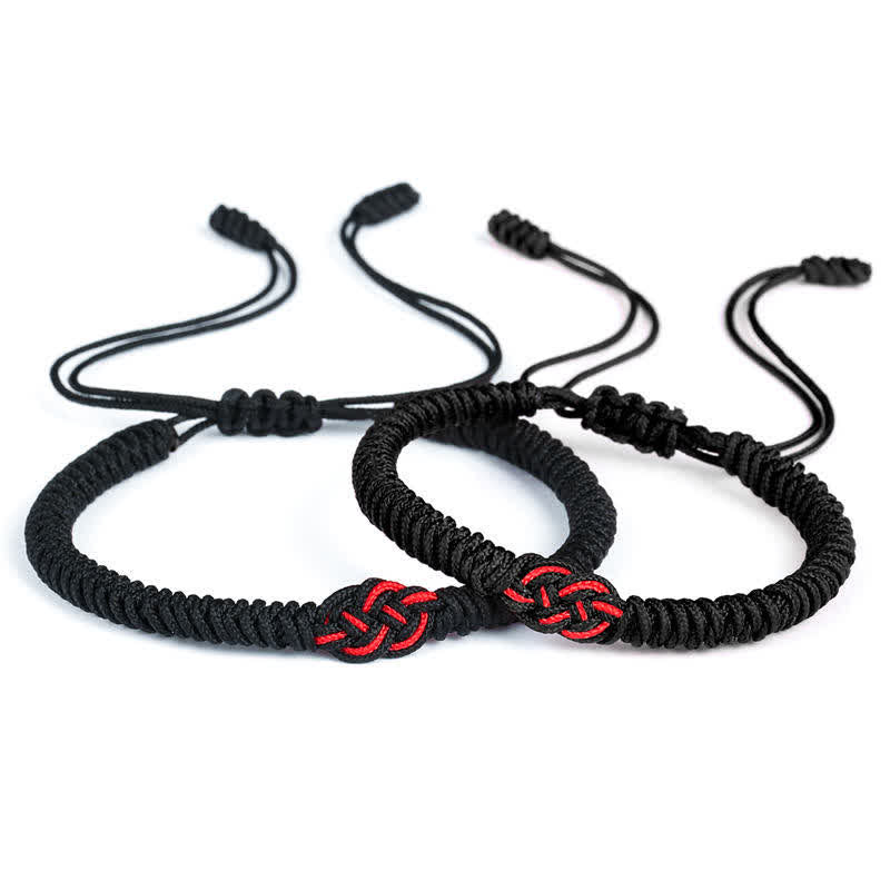 Handmade Tibetan Endless Knot Red String Bracelet Set for Couples, 2Pcs