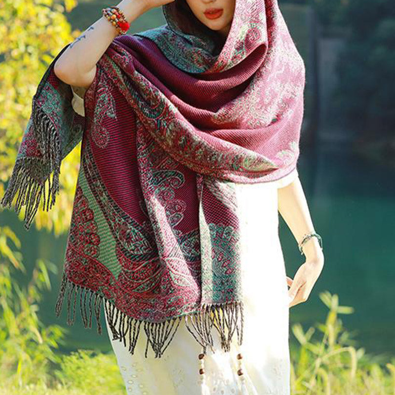 Tibetan Vine Leaves Pattern Design Shawl Cozy Travel Scarf Wrap