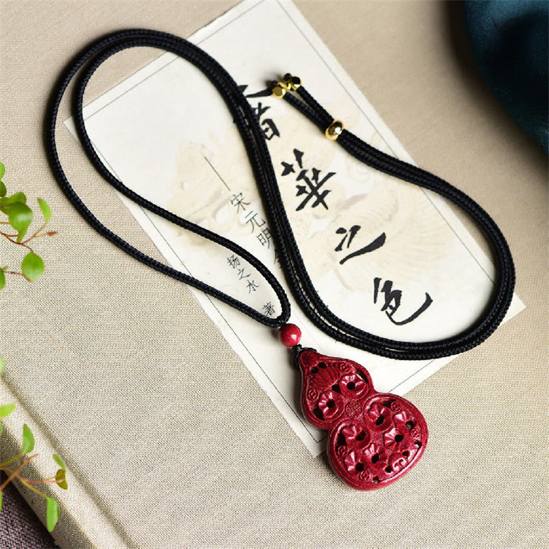 Laughing Buddha Yin Yang Chinese Zodiac Gourd Natural Cinnabar Blessing Necklace Pendant