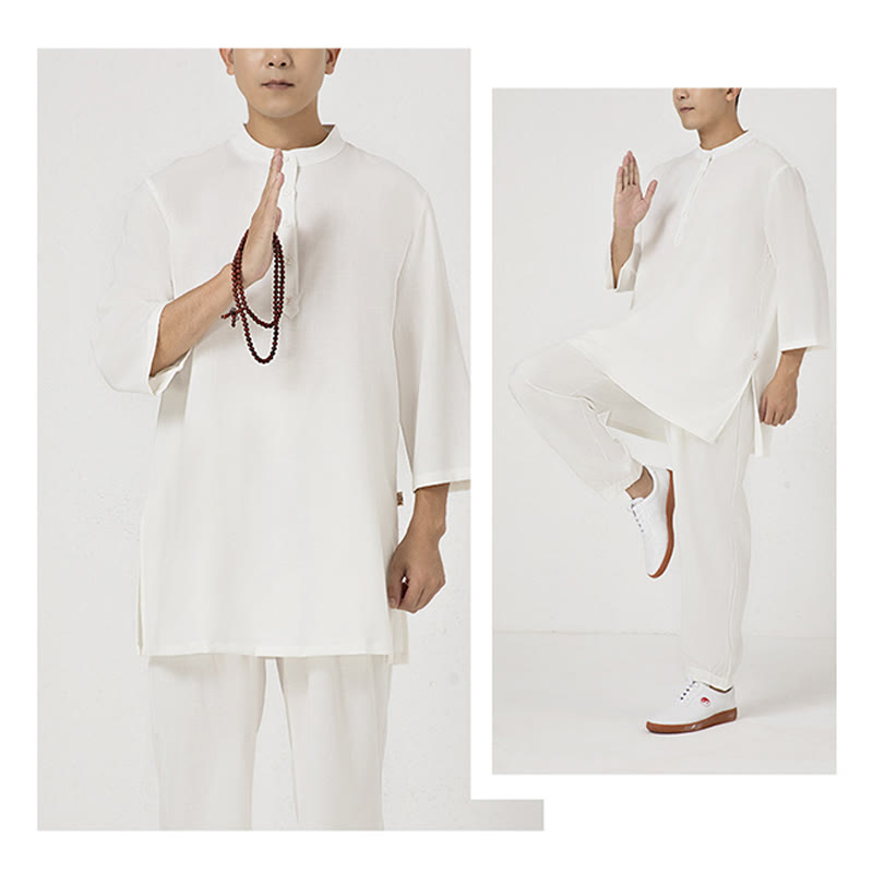 Tactile Cotton Linen Three-Quarter Sleeve Zen Meditation Set