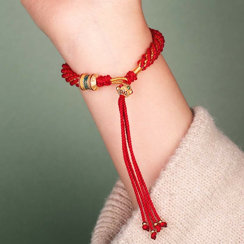 Handmade Tibetan Prayer Wheel & Endless Knot Braided Red String Bracelet