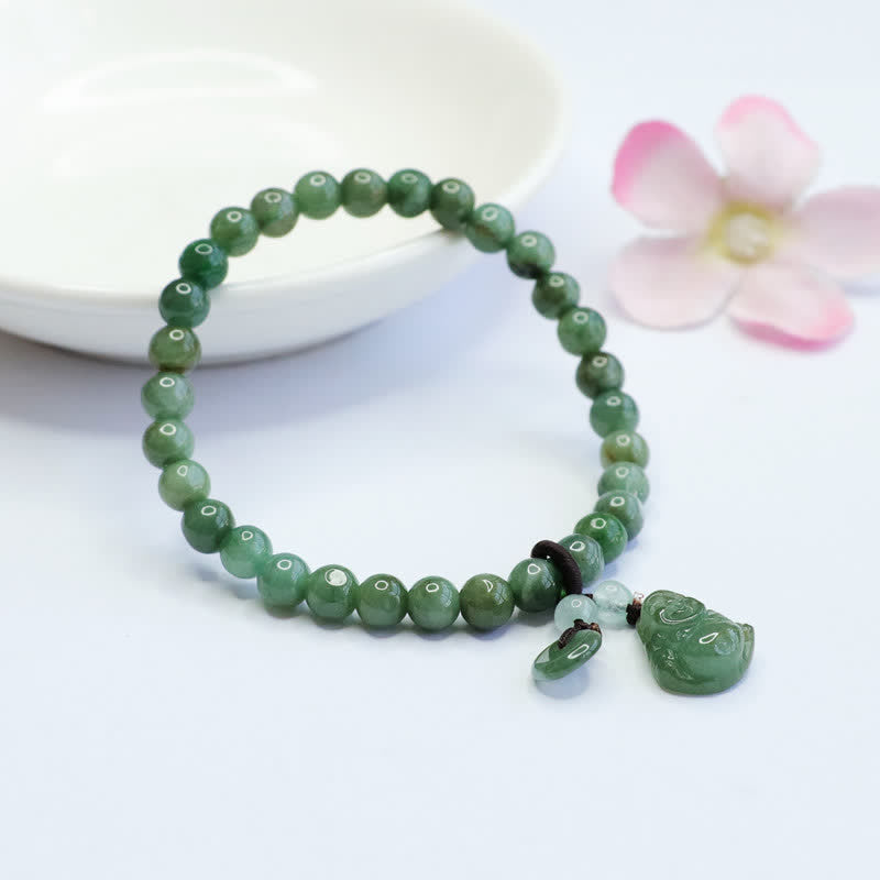 Laughing Buddha Cyan Jade Healing Bracelet