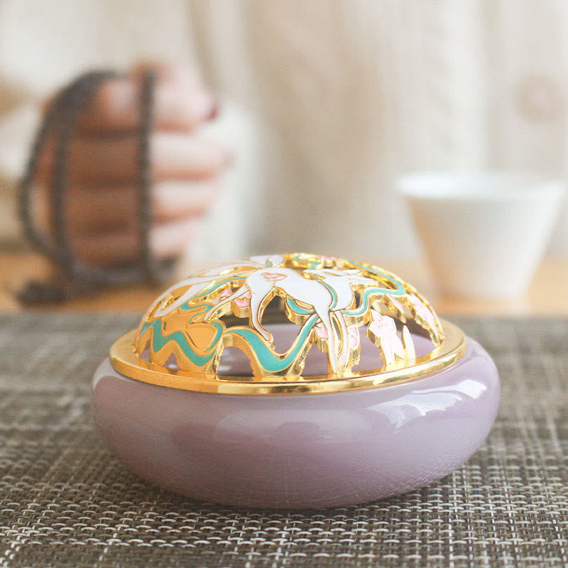 Handcrafted Liuli Crystal Nine-Tailed Fox Meditation Incense Burner