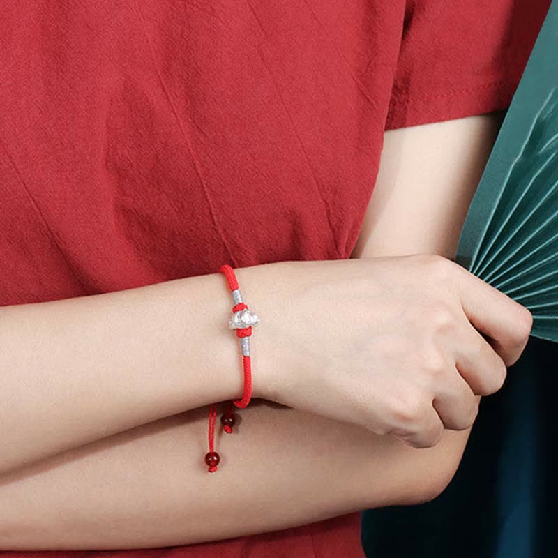 Handcrafted 999 Fine Silver Chinese Zodiac Red String Adjustable Bracelet