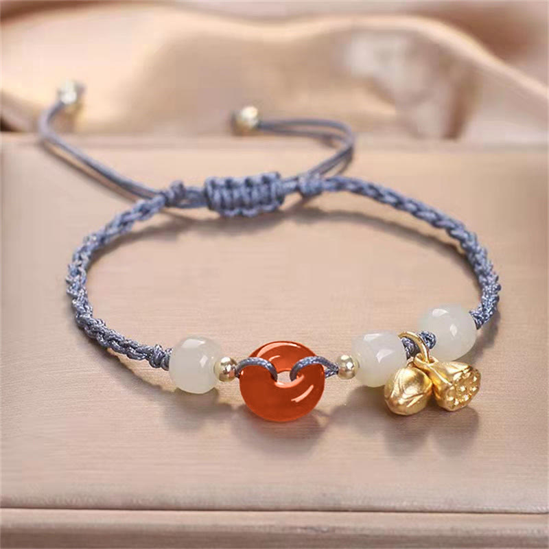 Red Agate Peace Buckle Jade Lotus Healing Braided Bracelet