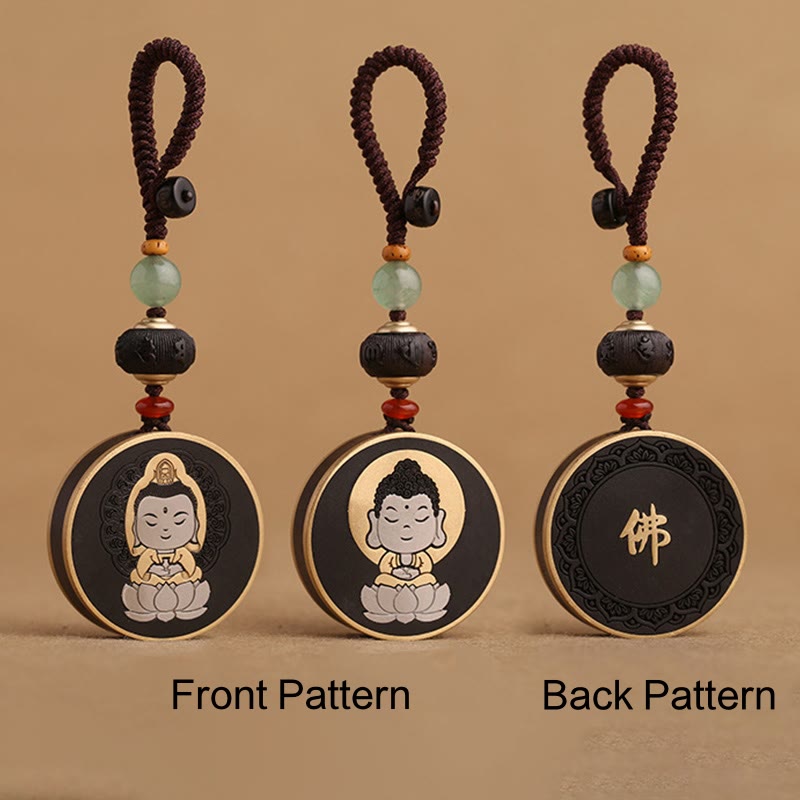 Ebony Wood Rosewood Buddha Avalokitesvara Om Mani Padme Hum Balance Car Key Chain Decoration
