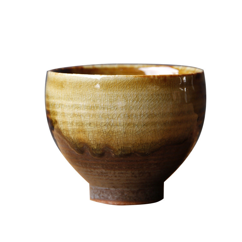 Vintage Brown Beige Kiln Change Ceramic Teacup Kung Fu Tea Cup Bowl