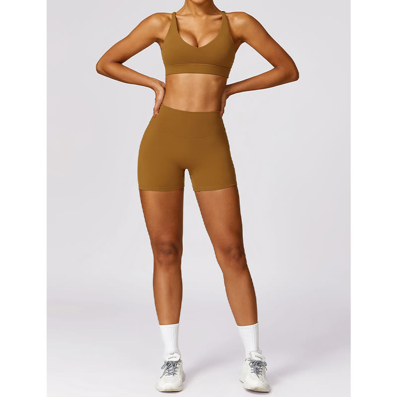 Gym Sports Yoga Backless Bra Crop Tank Top Breathable Shorts
