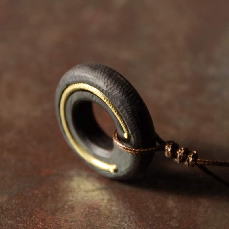 Zen Circle Ebony Wood Peace Calm Necklace Pendant