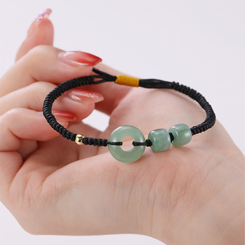 2Pcs Green Aventurine White Jade Peace Buckle Luck Braided Couple Bracelet