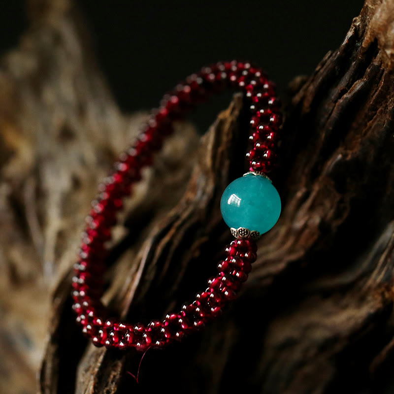 Natural Garnet Pink Crystal Red Agate Amazonite Bead Protection Bracelet