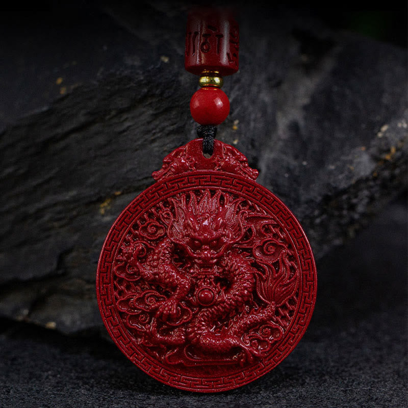 Year of the Dragon Natural Cinnabar Dragon Protection Necklace Pendant