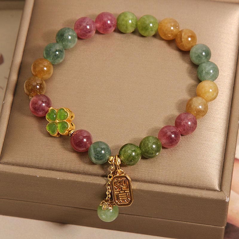 Tourmaline Jade Colorful Four-leaf Clover Positive Bracelet