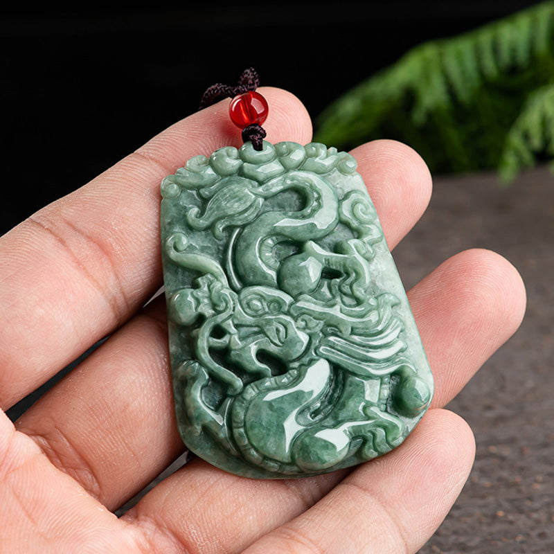 Chinese Zodiac Dragon Jade Strength Necklace String Pendant