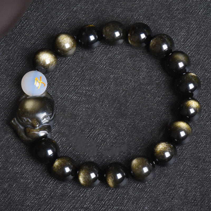 Natural Rainbow Obsidian Gold Sheen Obsidian Silver Sheen Obsidian Fox Healing Bracelet