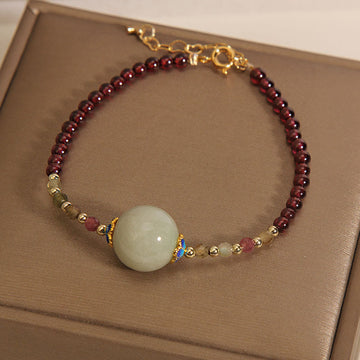 Garnet Jade Bead Peace Buckle Protection Bracelet