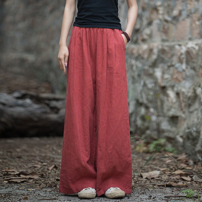 Retro Wide Leg Pants Casual Women's Yoga Pants With Pockets