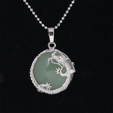 Chinese Dragon Natural Quartz Crystal Healing Energy Necklace Pendant