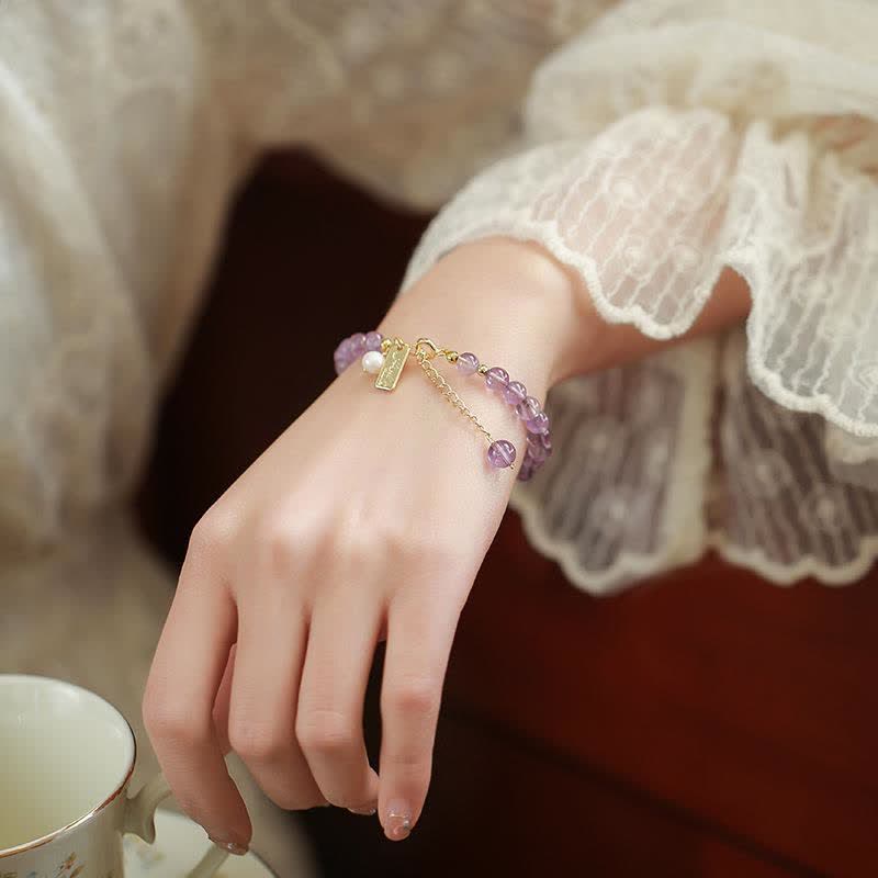 Natural Amethyst Crystal Gemstone Beaded Bracelet for Inner Peace