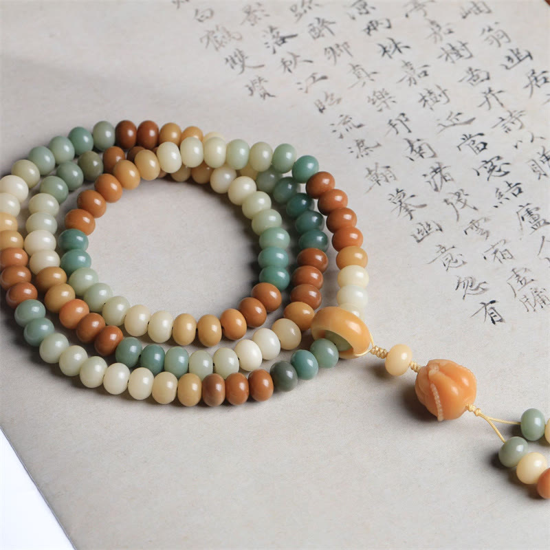 108 Mala Beads Gradient Bodhi Seed Buddha Hand Engraved Peace Bracelet