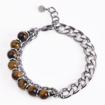 Tiger Eye and Steel Chian Mixed Strength Bracelet