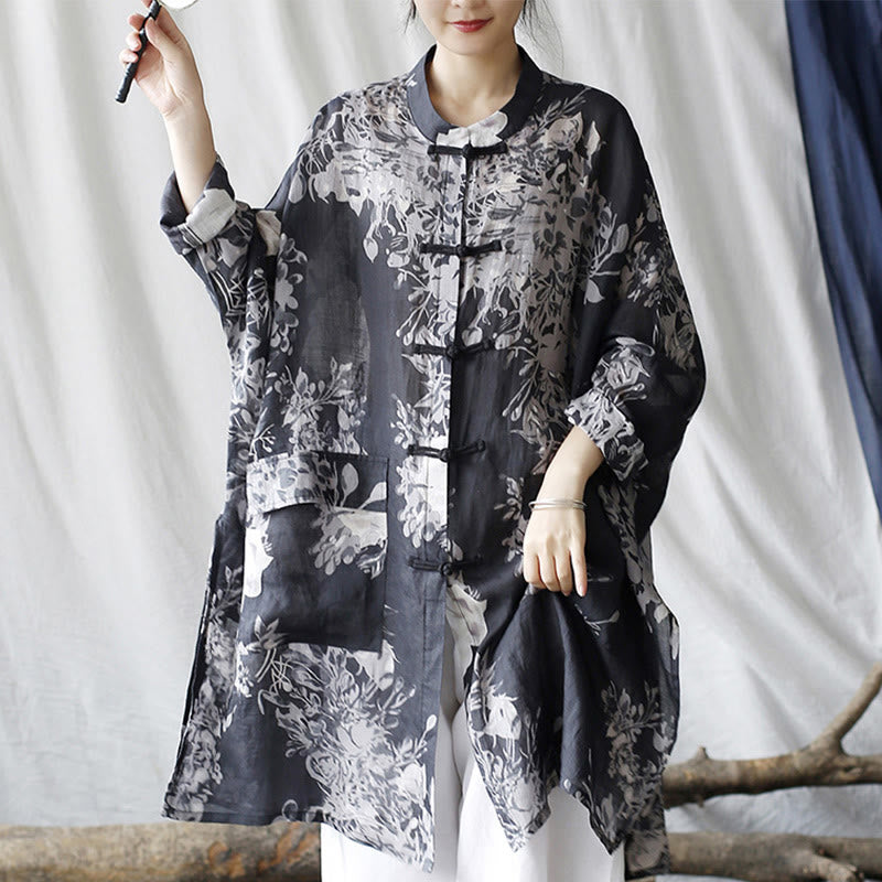 Ramie Linen Floral Stand-Collar Mindful Layering Jacket Shirt