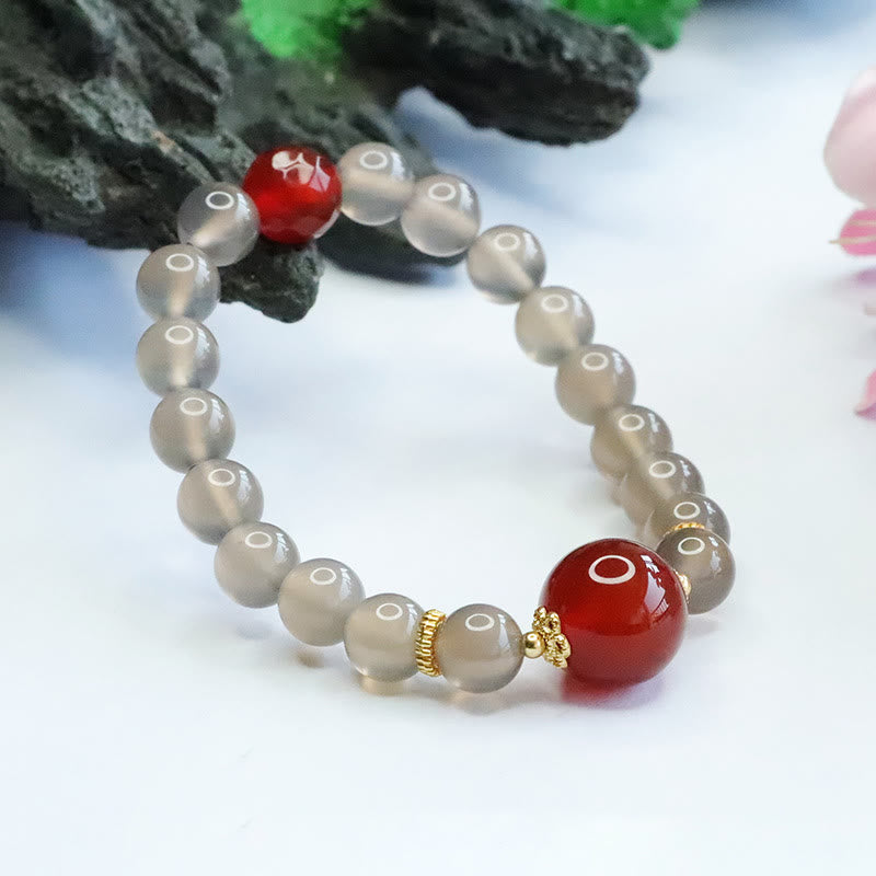 Natural Gray Chalcedony Red Agate Harmony Bracelet