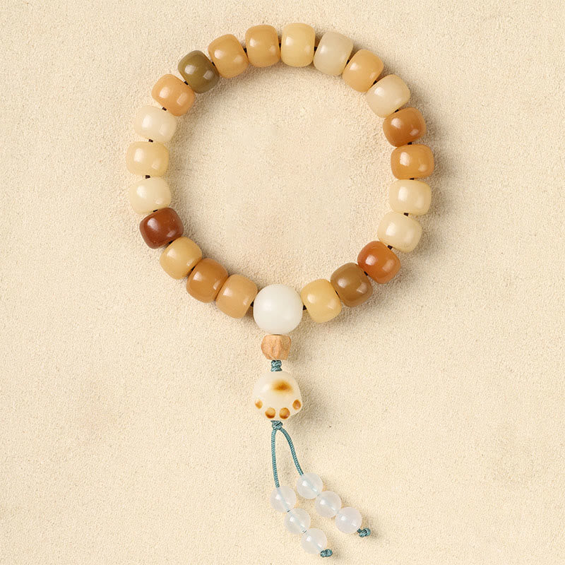 Natural Bodhi Seed & Red Sandalwood Om Mani Padme Hum Citipati Kapala Bracelet