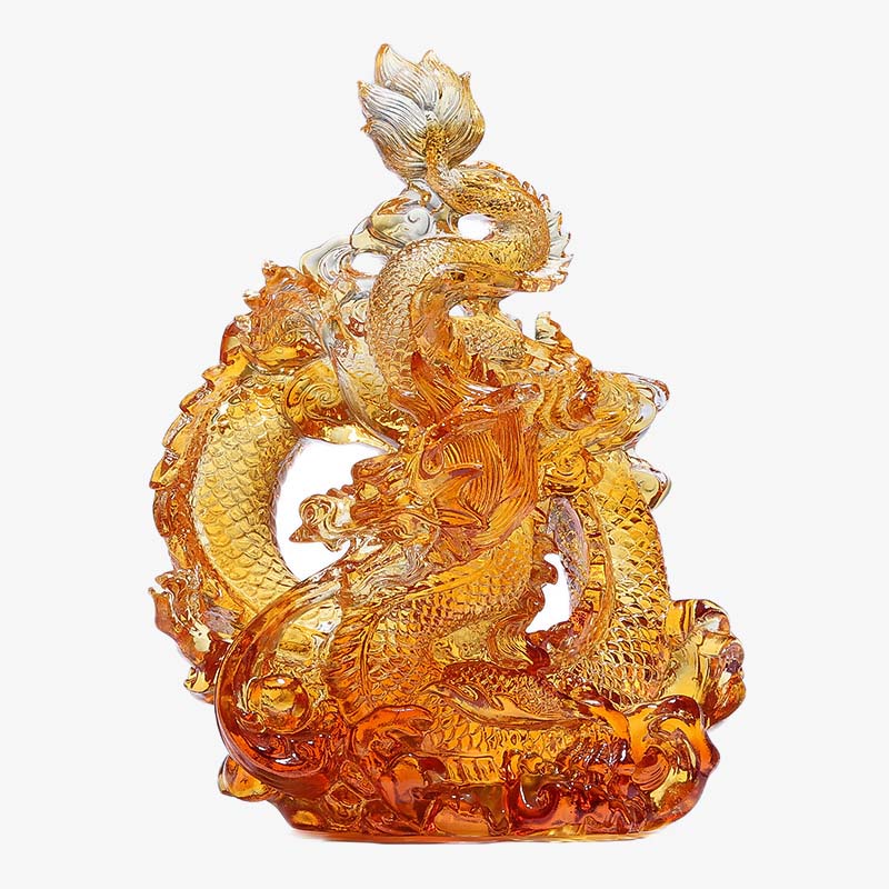 Year of the Dragon Handmade Liuli Crystal Art Piece Protection Home Office Decoration With Base