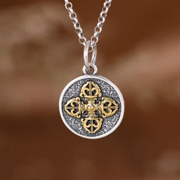 925 Sterling Silver Double Dorje Vajra Blessing Necklace Pendant