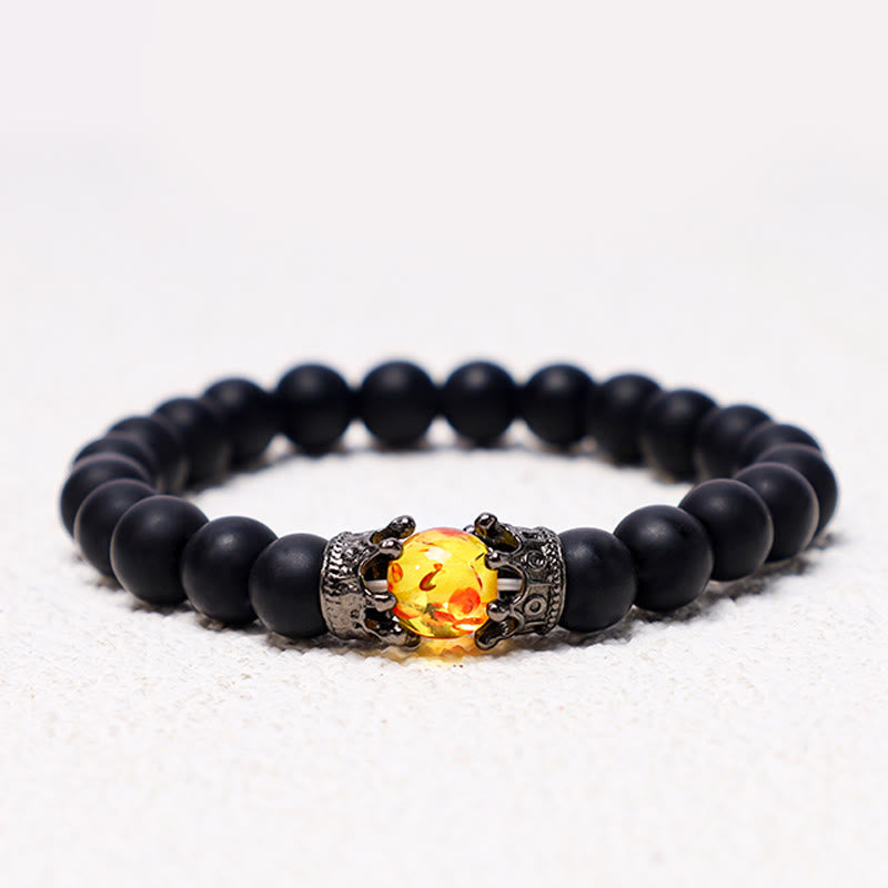 Natural Gemstone Crown Accent Beaded Couple Bracelet Set - Set of 2