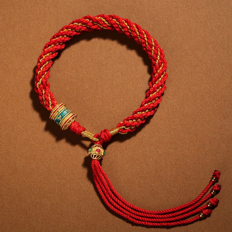 Handmade Tibetan Prayer Wheel & Endless Knot Braided Red String Bracelet