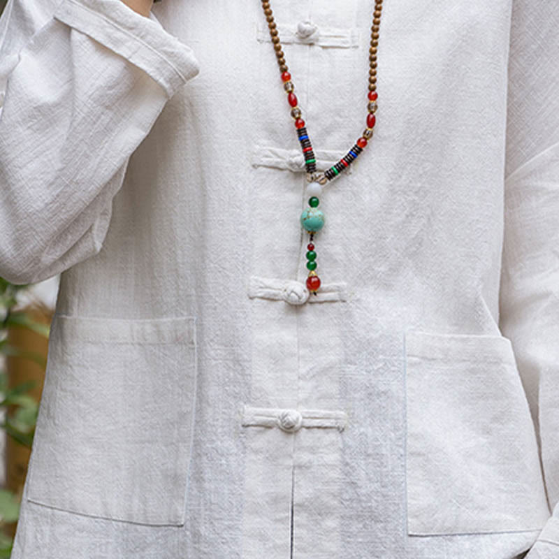 Frog-Button Design Shirt Tai Chi Meditation Top Clothing Ramie Linen Jacket