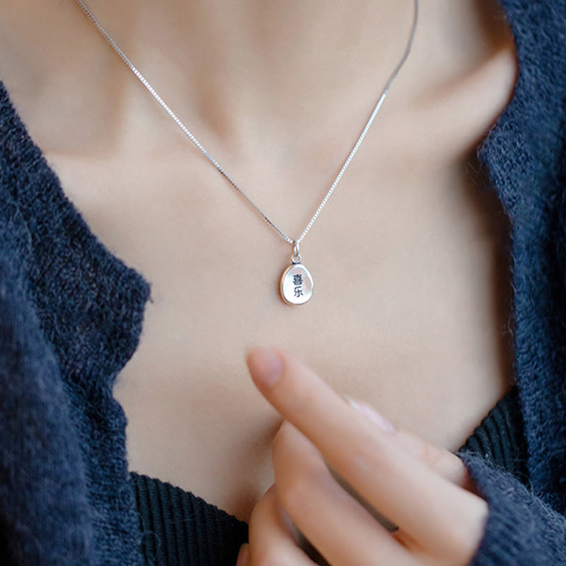 999 Sterling Silver Peace And Joy Fu Character Luck Fortune 925 Sterling Silver Chain Necklace Pendant