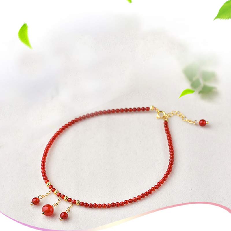 Natural Red Agate Stone Grounding Anklet for Logical Clarity