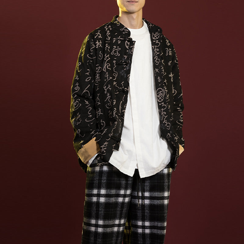 Chinese Calligraphy Clothing Jacket Coat Tang Suit Men Clothing