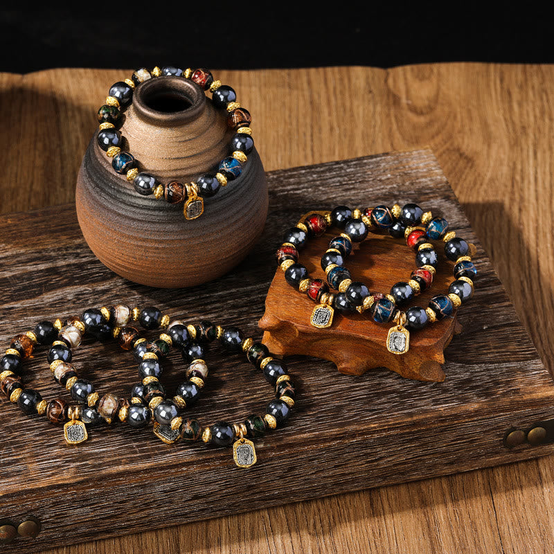 Tibetan Zakiram Goddess of Wealth Liuli Glass Incense Ash Porcelain Bead Luck Bracelet