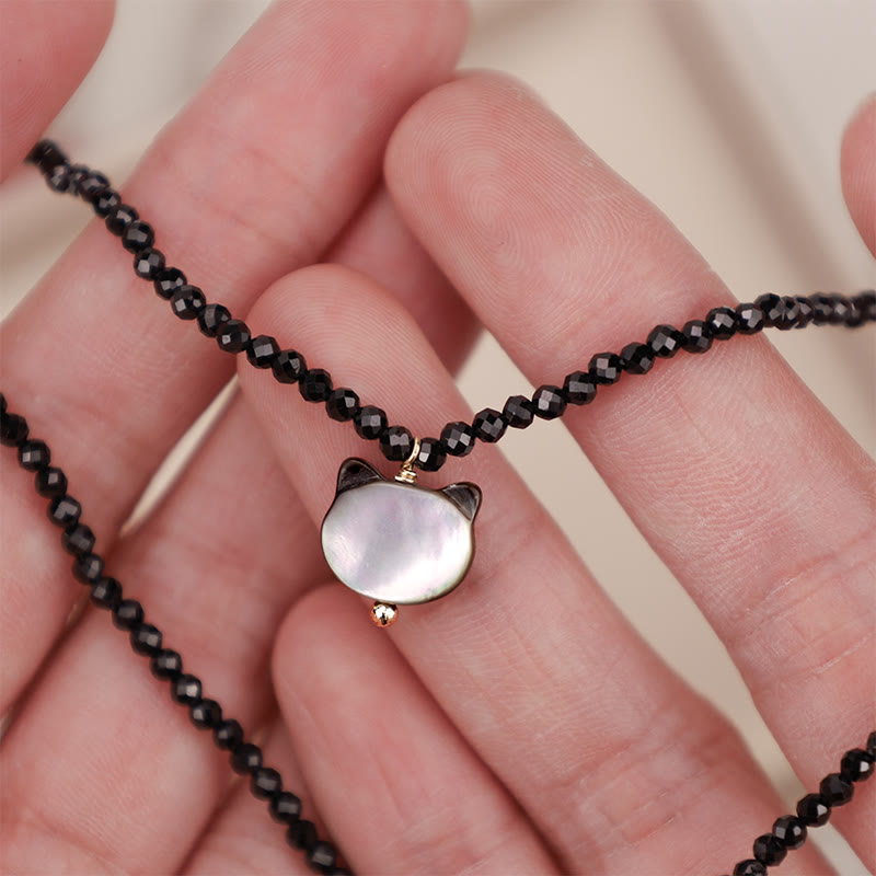 Black Spinel Cute Cat Motivate Choker Necklace