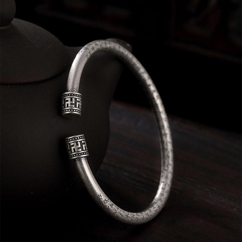 Tibetan Handcrafted White Copper Heart Sutra Adjustable Bracelet