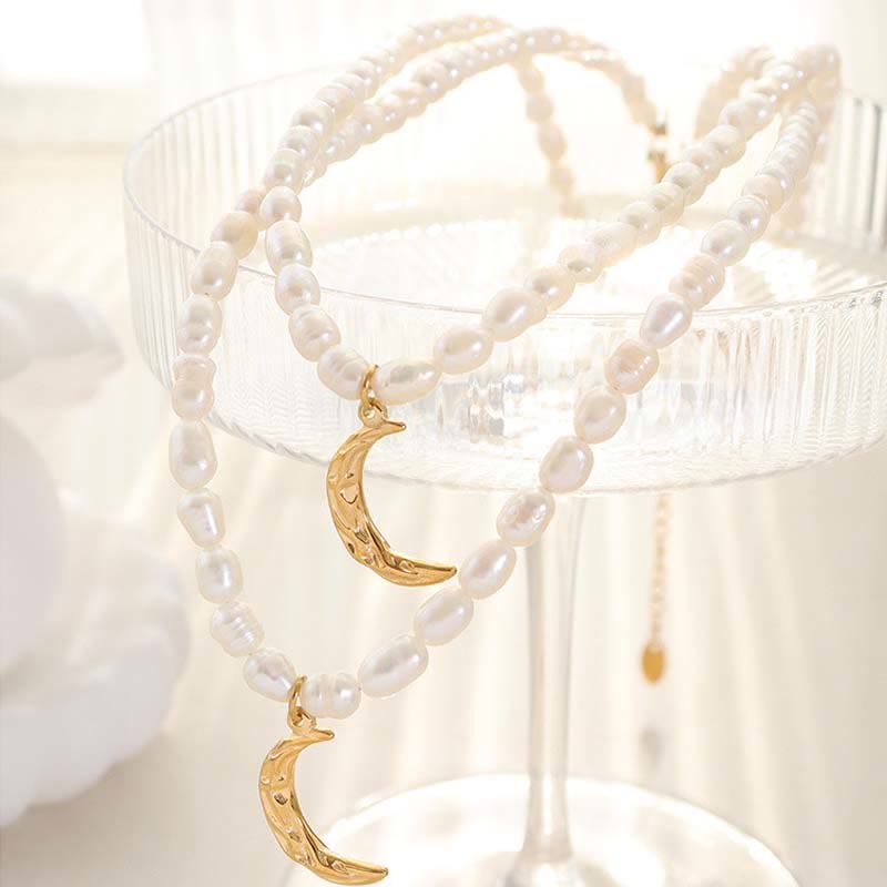 Pearl Crescent Moon Calm Necklace Pendant (Extra 35% Off | USE CODE: FS35)