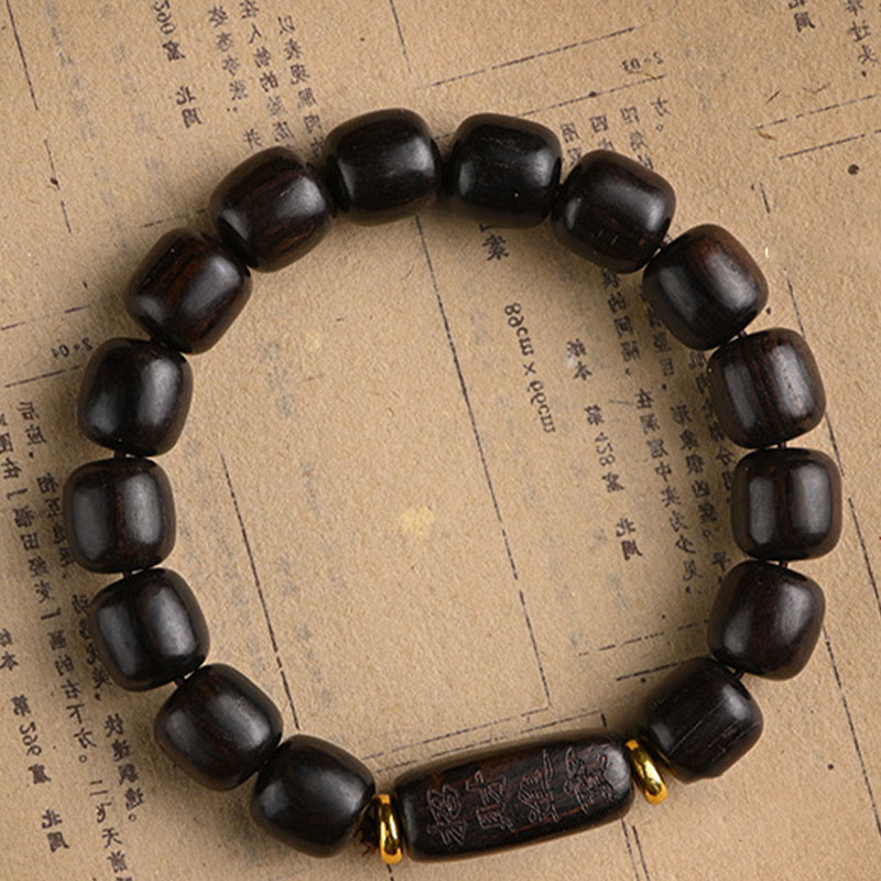 Tibetan Ebony Wood Barrel Beads Lucky And Treasure Balance Bracelet