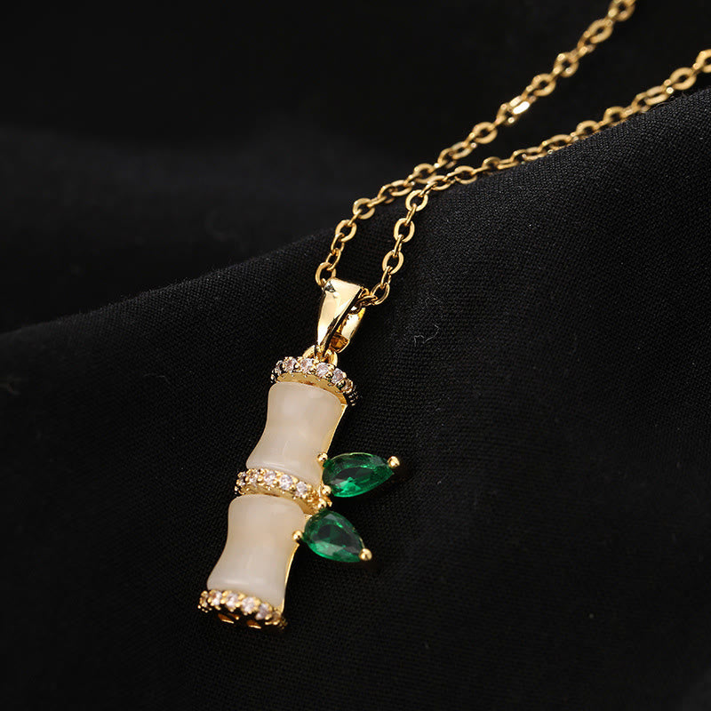 18K Gold Plated Chalcedony Bamboo Rhinestones Harmony Necklace Pendant