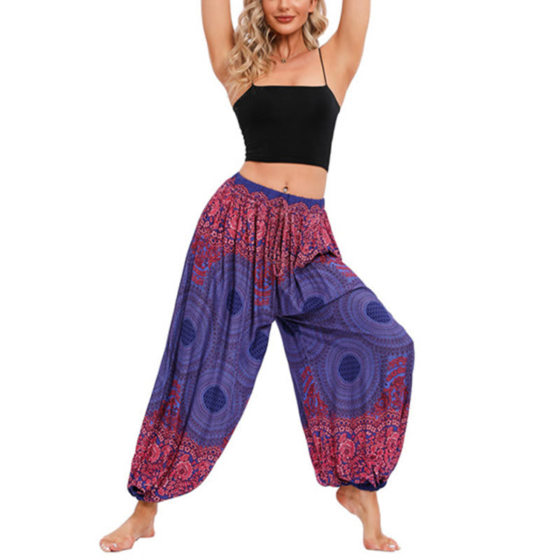 Breathable Smocked Floral Print Mindful Movement Harem Pants