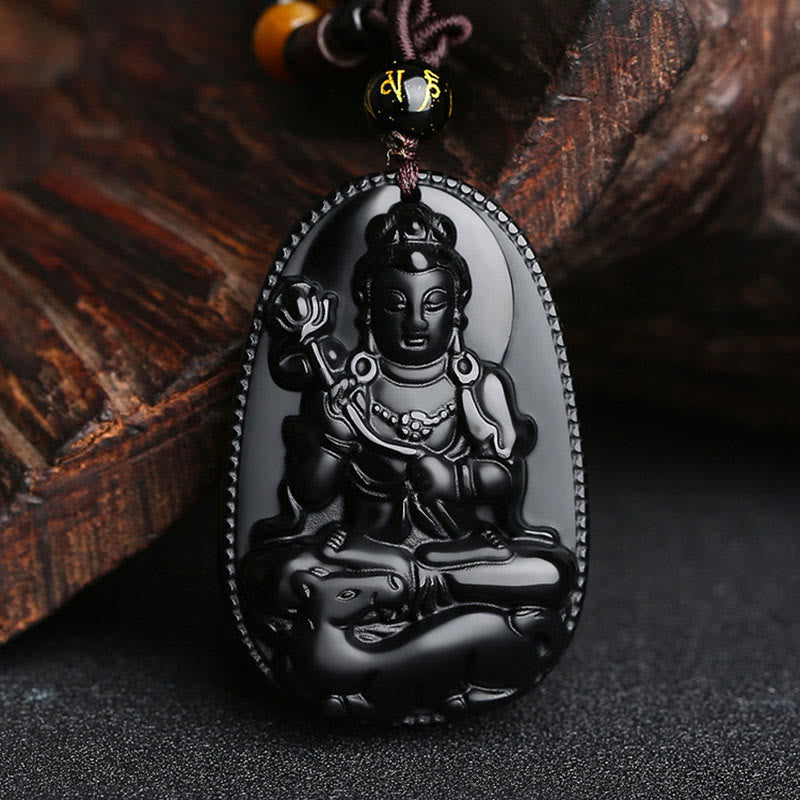 Chinese Zodiac Natal Buddha Natural Black Obsidian Purification Necklace Pendant
